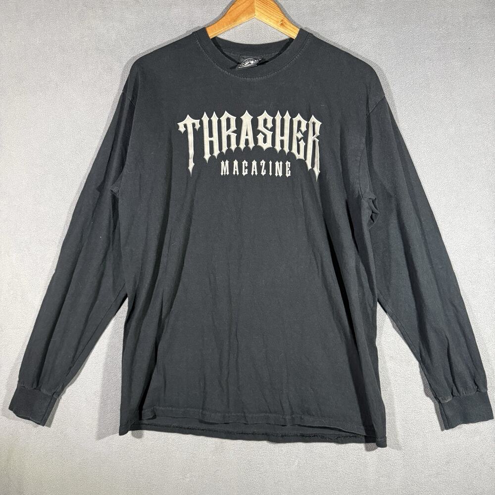 Y2K Thrasher Magazine Low Low Logo Long Sleeve Shirt Mens L Black Skate Vintage